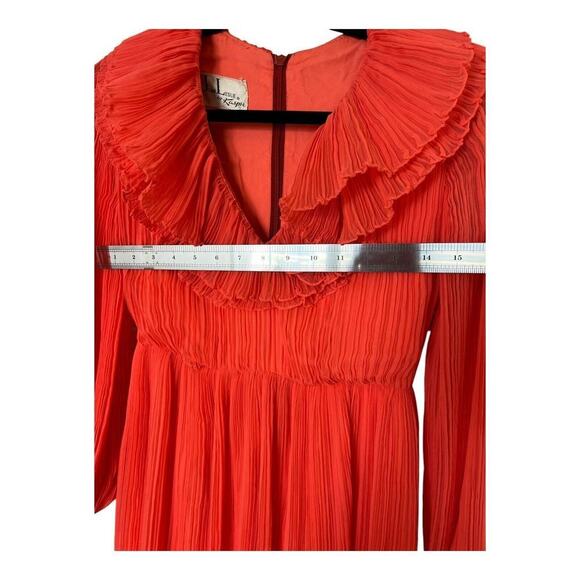 Vintage Joan Leslie By Kasper Pleated Coral Evening Gown Long Sleeve 70s Sz 2 - Picture 8 of 14